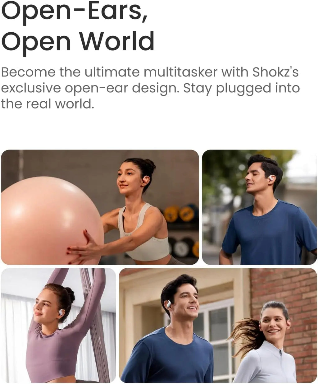 Open-Ear Wireless Earbuds, Water-Resistant with Secure Earhooks for Daily Use in Black