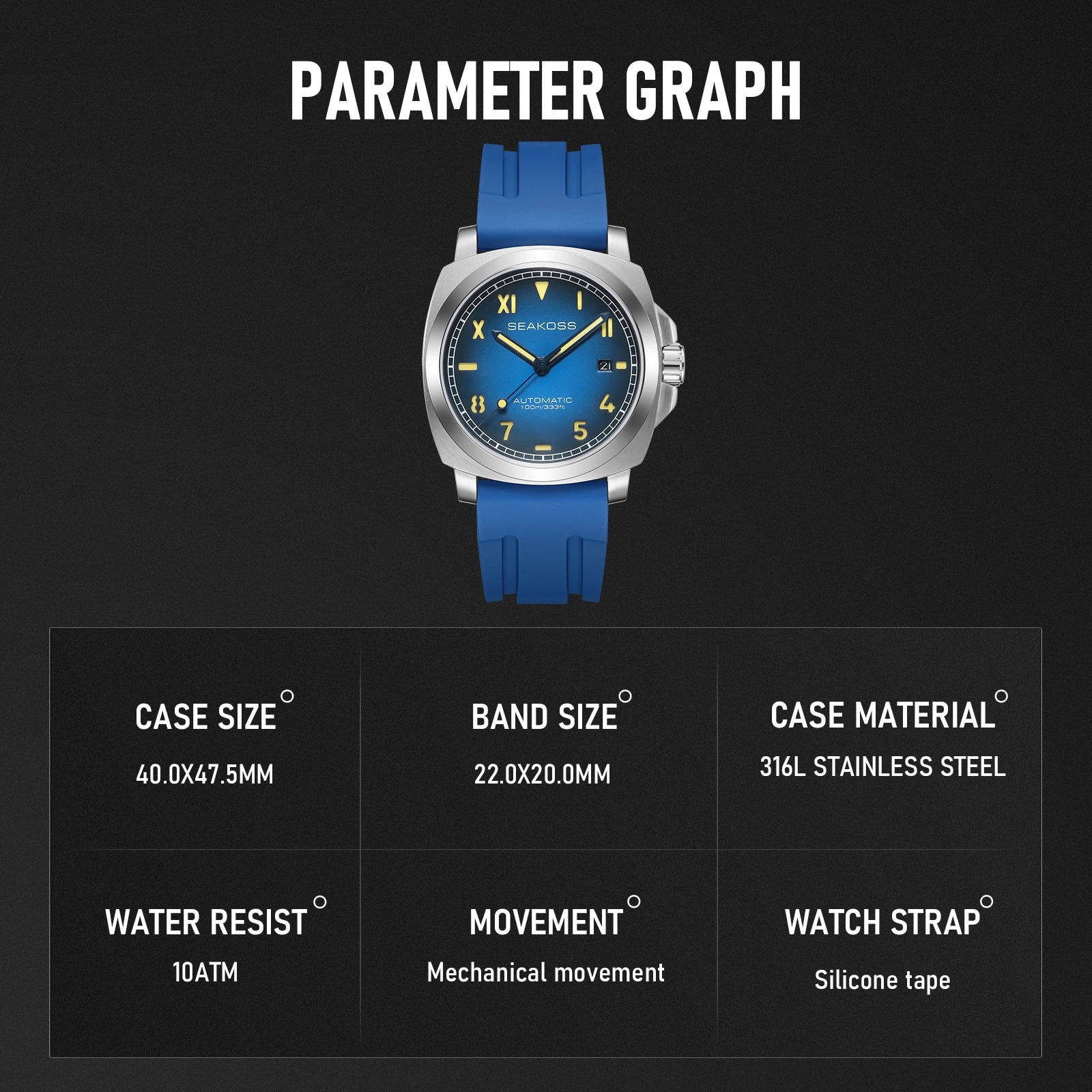 SEAKOSS Men's Diving Watch 10ATM Seagull ST1612 Movement Automatic  Watches for Men Luminous Calendar Sapphire Stainless Steel