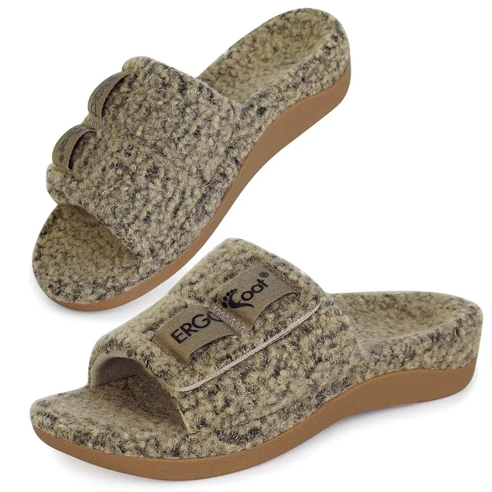 Fuzzy House Slippers with Arch Support for Women Men, Orthopedic Slide Slippers for Plantar Fasciitis Open Toe Indoor House