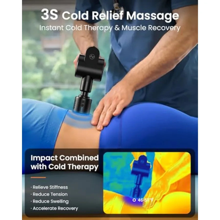 Massage Gun with Heat and Cold HeadDeep Tissue Percussion Back Massager for Muscle/Neck/Body Pain Relief with Long Extension Re
