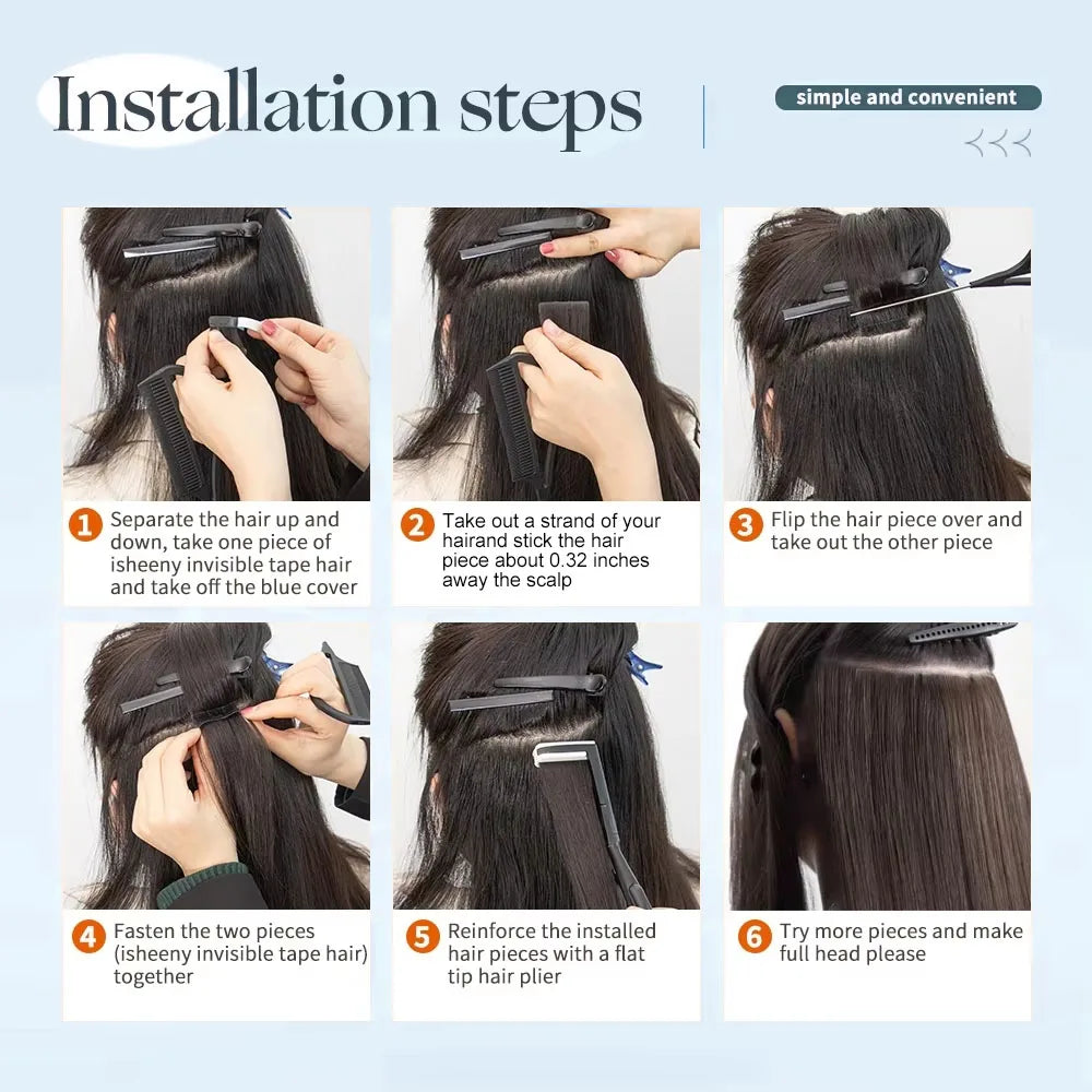 Invisible Tape In Hair Extensions Human Hair Hand Tied Tape in Hair Extensions Natural Adhesive Tape Hair Extension 20pcs/pack
