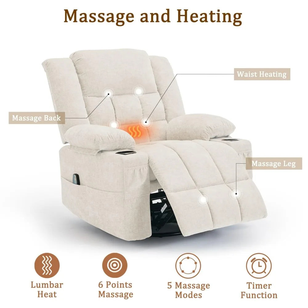 Adult 360° Rotating Rocking Chair, Gliding Recliner with Massage and Heating Functions, Customizable