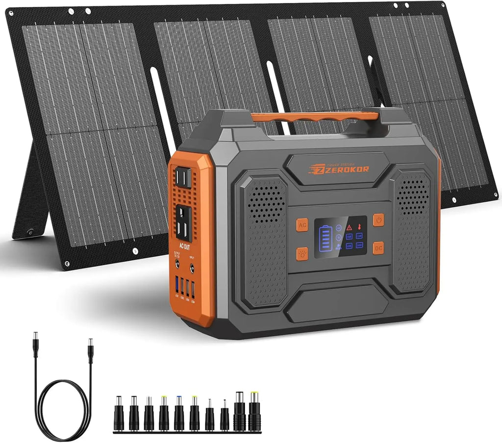 300W Portable Solar Generator with Foldable 60W Panel, 280Wh Battery Pack, Pure Sine Wave AC Outlet for Camping RV Outdoor Use