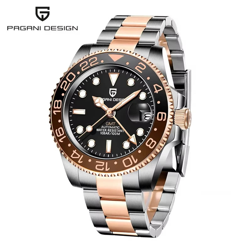 40mm GMT Men Watch PAGANI DESIGN Top Brand 1662 Mechanical Wristwatch Luxury Business 100M Waterproof Automatic Watches for Men