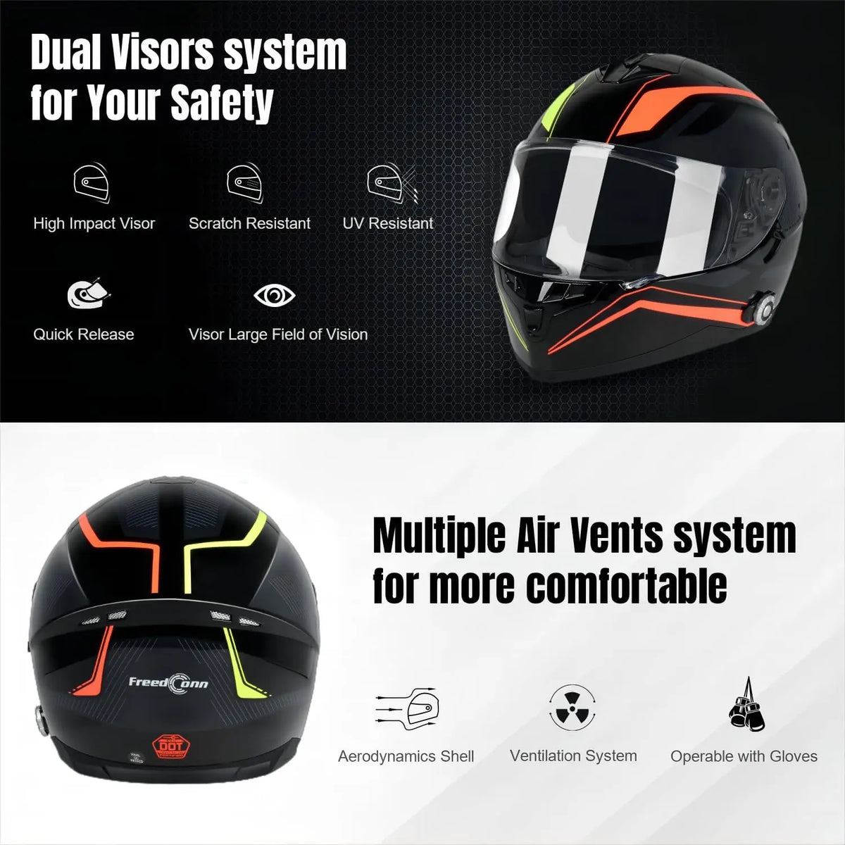 Bluetooth Motorcycle Helmet BM12 DOT Full Face Bluetooth Helmets Motorcycle Dual Visor Helmet with Integrated Intercom System/ 2