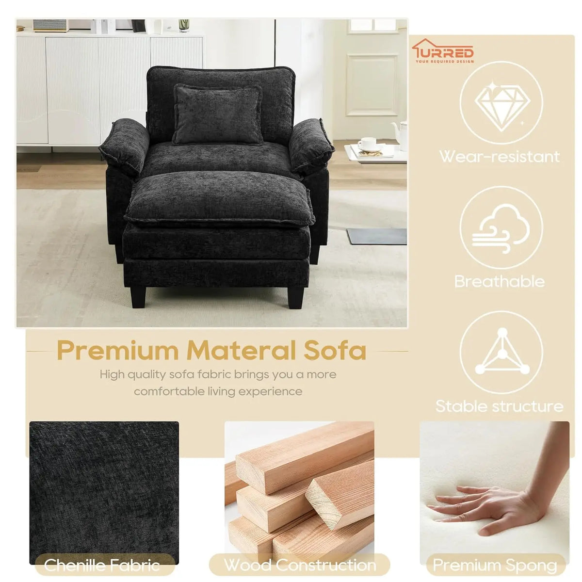 Modular Sectional Sofa Comfy Cloud Couch, Modern Chenille Sofa Sleeper Deep Seat Couches with Ottoman/Pillows for, Customized