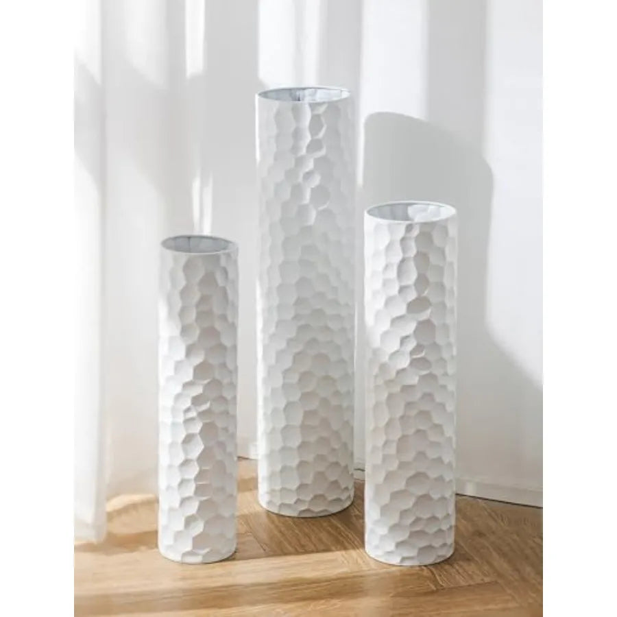 Tall Floor Vase: 27/23/20in Large Floor Vases Standing for Living Room - Hammered Metal Floor Vases Set of 3 - Cylinder Flower