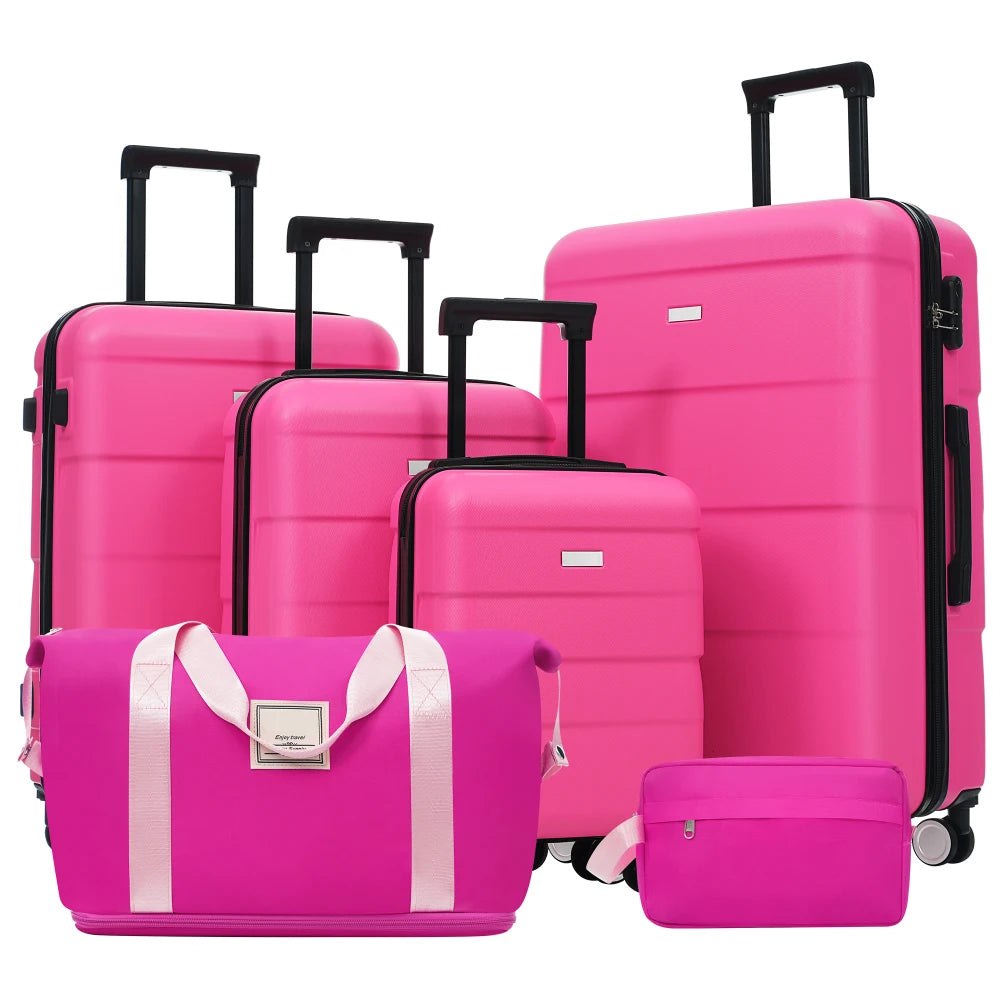Lightweight 6 in 1 Hardshell Luggage Set 16"+20"+24"+28" with 2 Bags Lock Double Spinner Wheels Travel Carry On