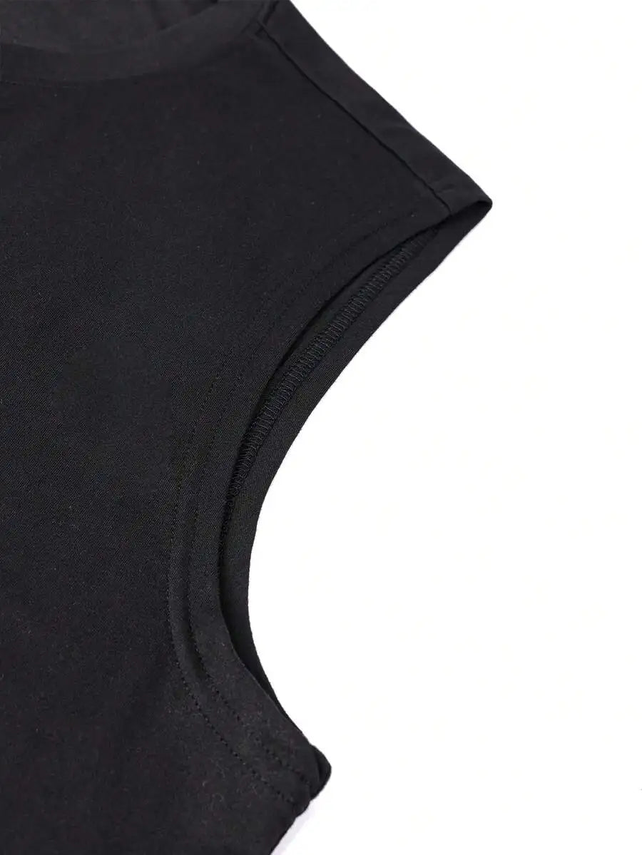 Men's Black Sleeveless Tank Top with Minimalist Color Bar Graphic