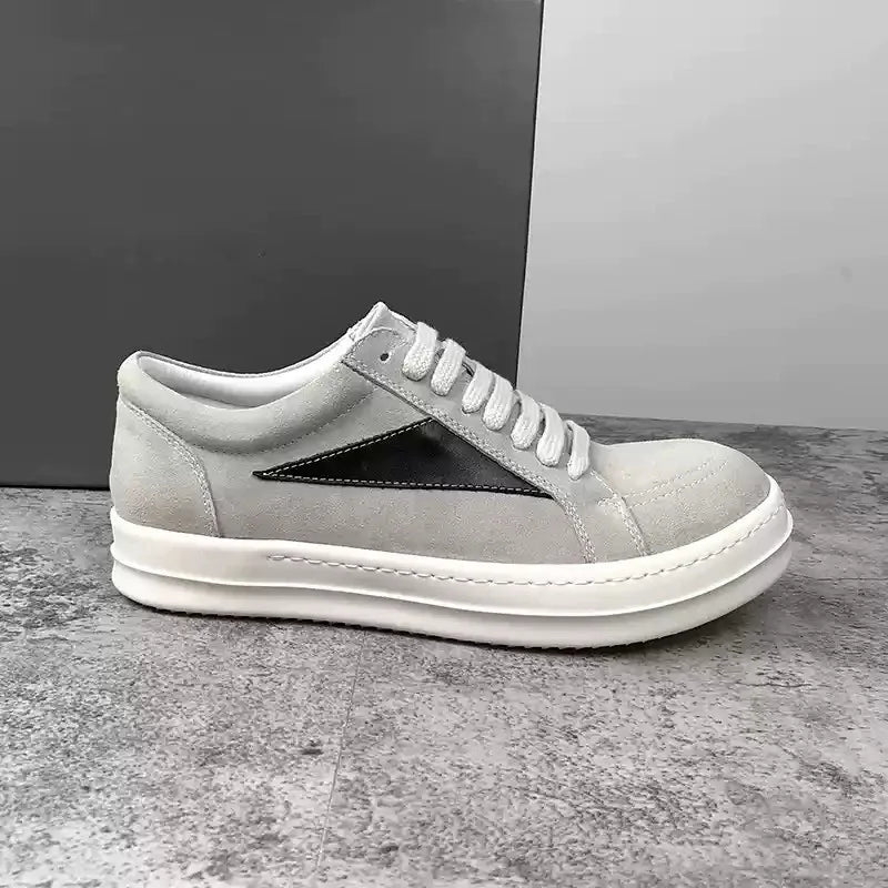 2026 Unisex Thick Sole Leather Sneakers Black White Lace-Up Dark Street Style High Fashion Casual Skate Shoes Premium Quality