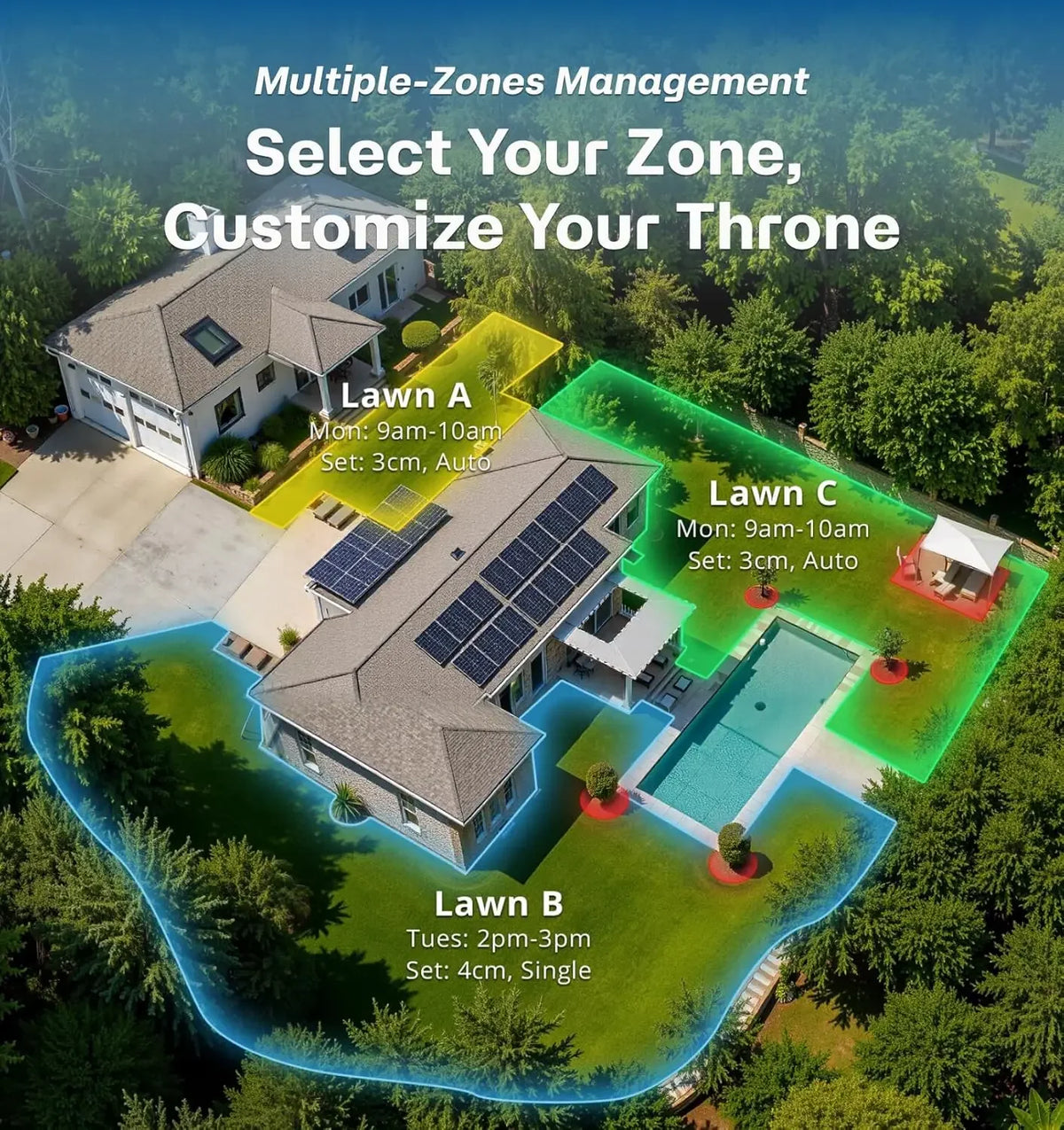 Customizable Robot Lawn Mower Wire Free, RTK+Vision Ride-on Edge Mapping Mowing For 0.35 Acre Yard, AI Obstacle Avoidance