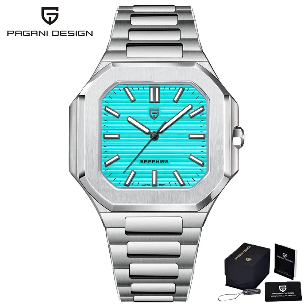 PAGANI DESIGN Top Brand Square Simple and stylish Sapphire crystal Luxury Quartz Watch Men Stainless steel Watches for Men Gift