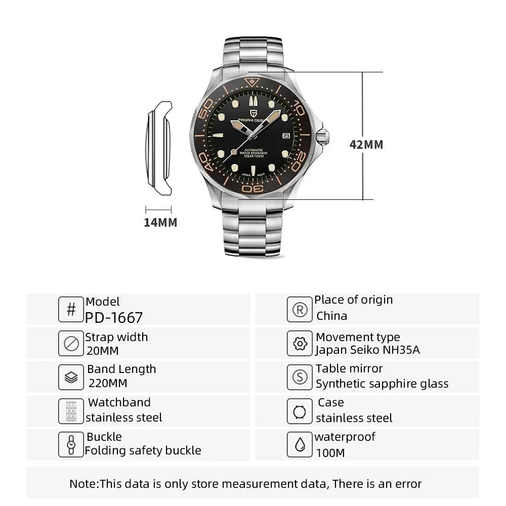 PAGANI DESIGN 2026 New 007 Mechanical Watches Men Retro Luxury Automatic Watch For Men AR Sapphire crystal Waterproof Clock Man