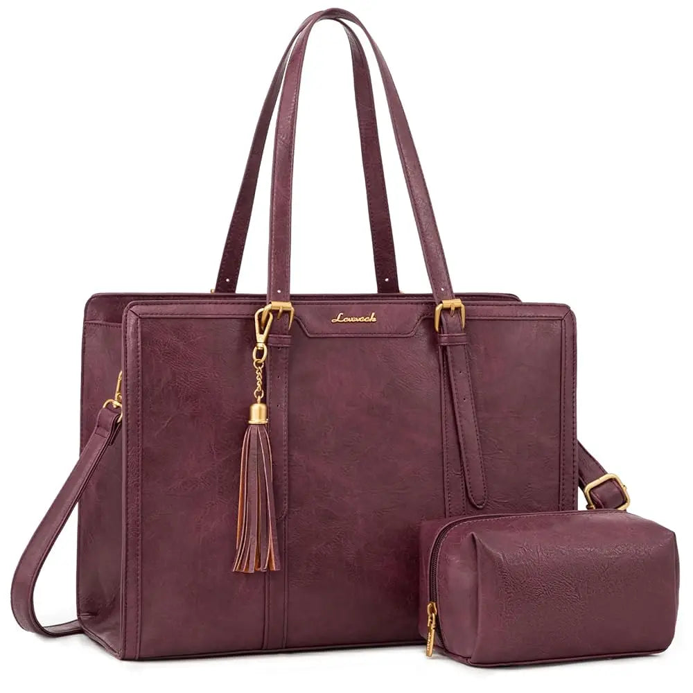 Laptop Bag for Women Vintage Leather Work Tote 15.6 inch Large Capacity Computer Bag with Clutch Purse for Teacher,Office,Ca