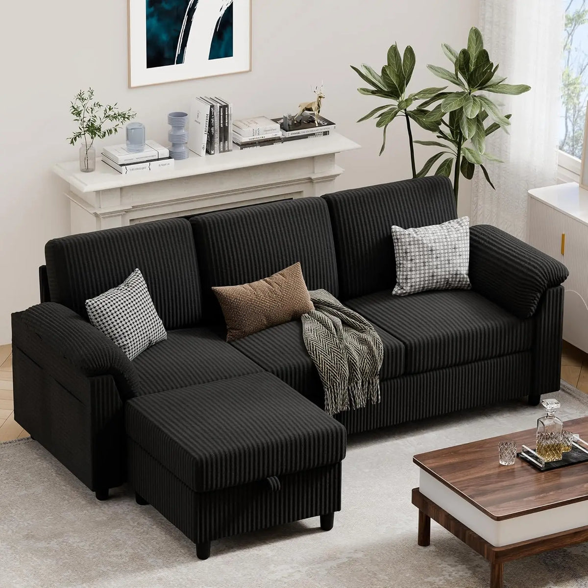 79" Convertible Sectional Sofa L Shape Storage Ottoman Side Pocket Small Living Room Apartment Grey Customized