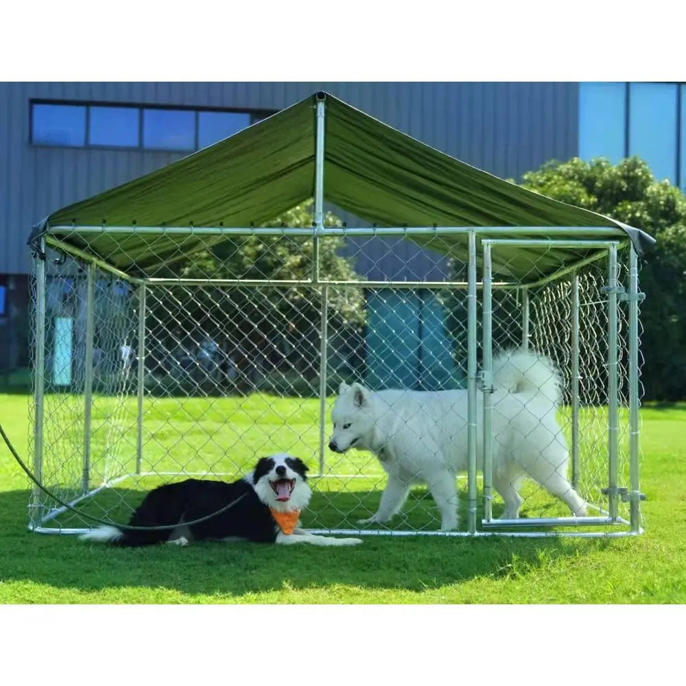 Durable Outdoor Dog Kennel - Large Steel Mesh Enclosure with Lock (6.56ft x 6.56ft)