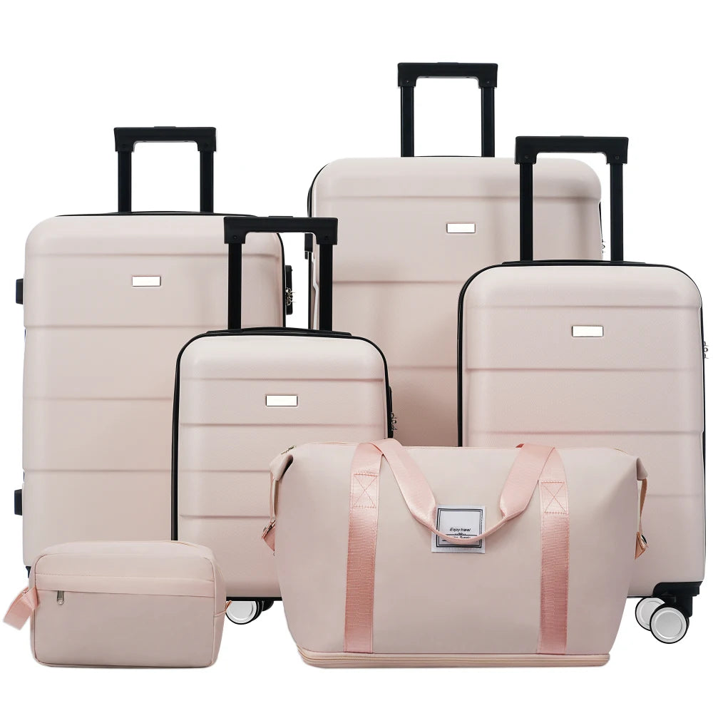 Lightweight 6 in 1 Hardshell Luggage Set 16"+20"+24"+28" with 2 Bags Lock Double Spinner Wheels Travel Carry On