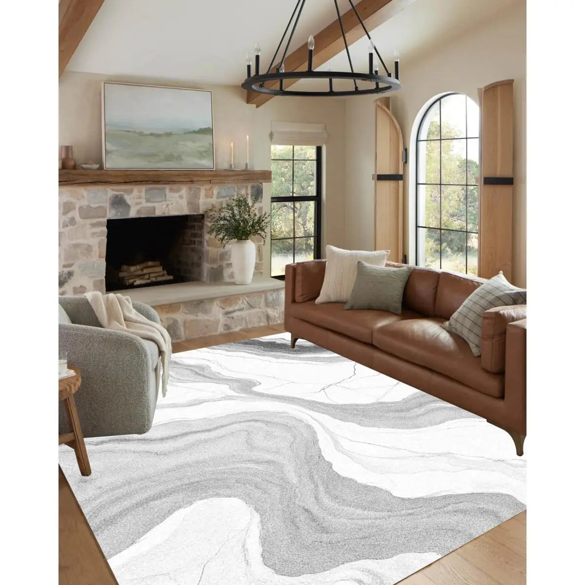 Abstract Marble Texture Area Rug Non Slip Washable Stain Resistant for Bedroom Living Room Office 6x9, Customized