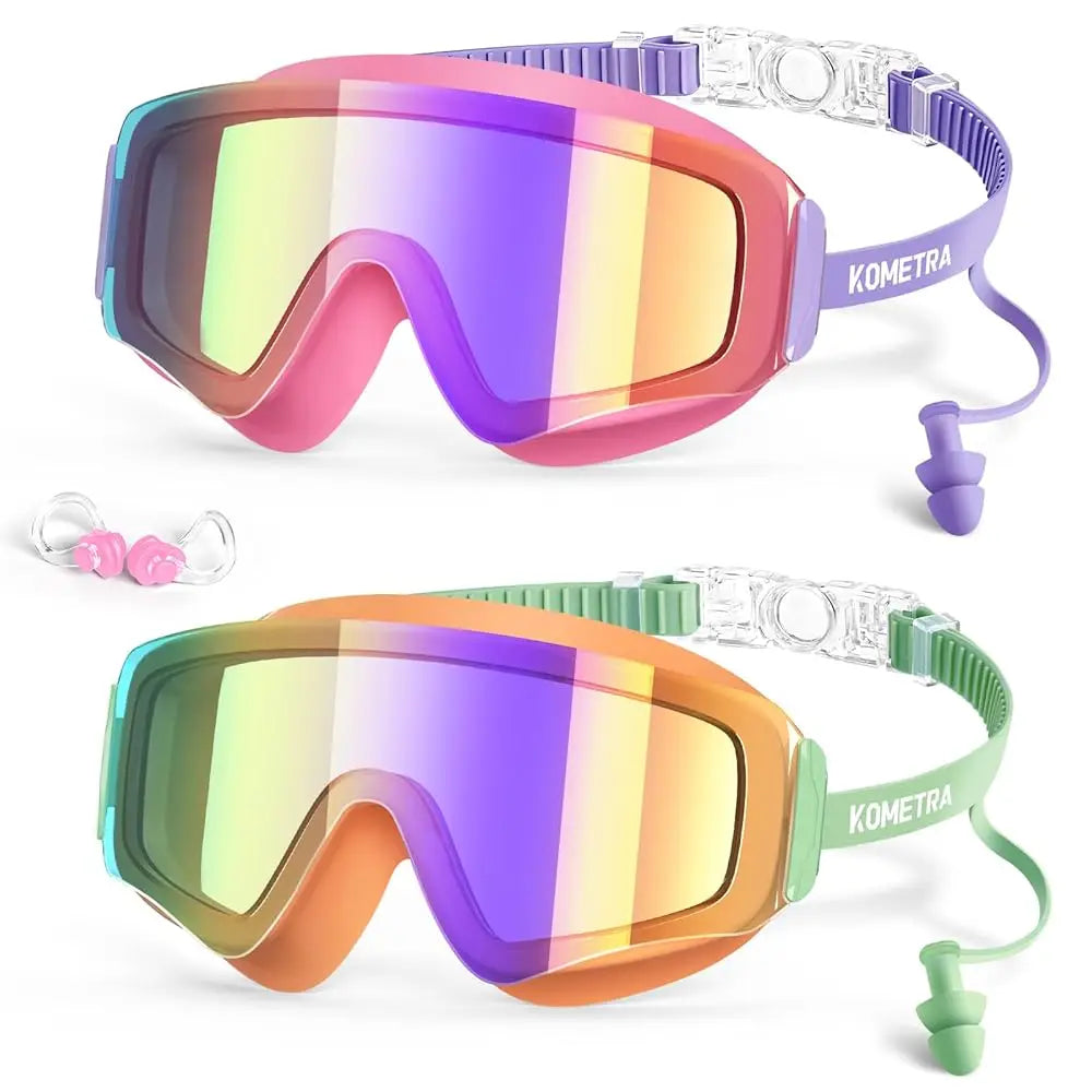 2 Pack Kids Swim Goggles for 3-15, Anti Fog UV Protection Pool Water Swimming Goggles for Boys Girls Toddler