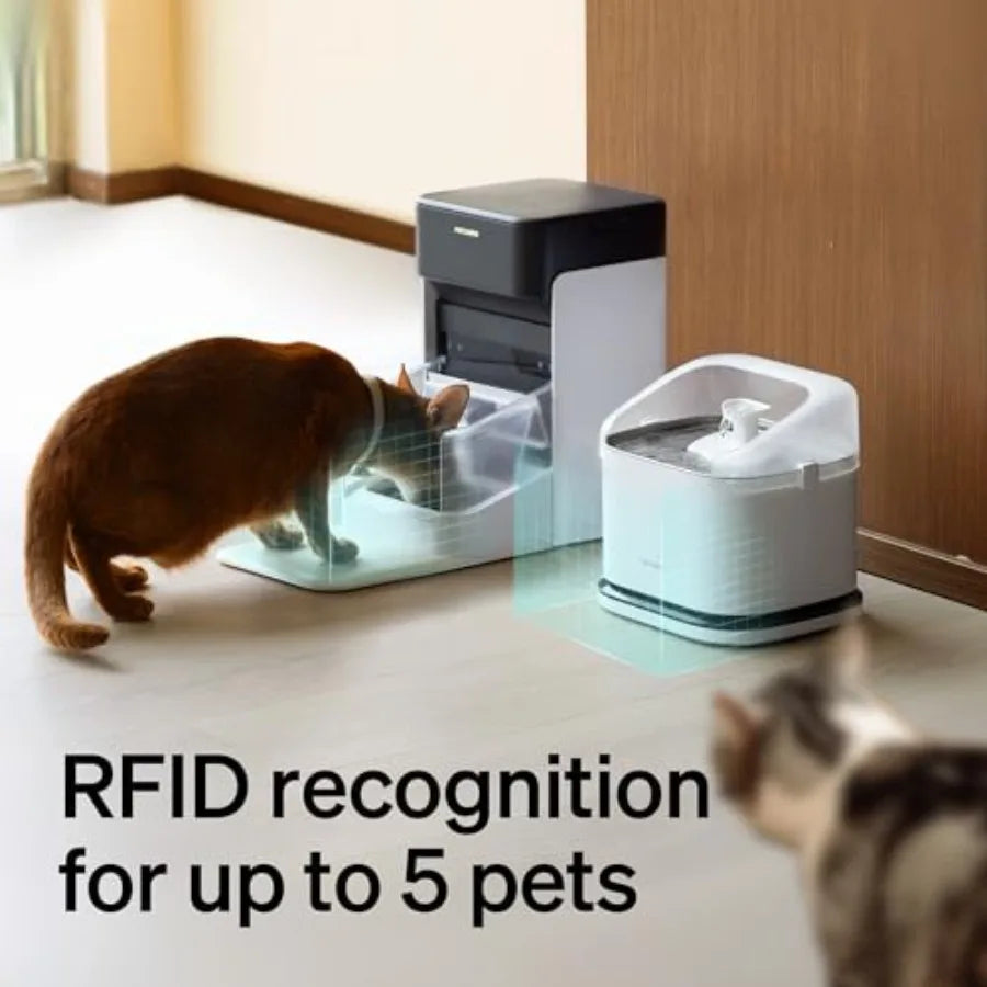 RFID Smart App Cat Water Fountain 2.4G Wi-Fi 101oz/3L with Collar Tag+ Upgraded RFID Automatic Pet Feeder 5G Wi-Fi 3L with Coll