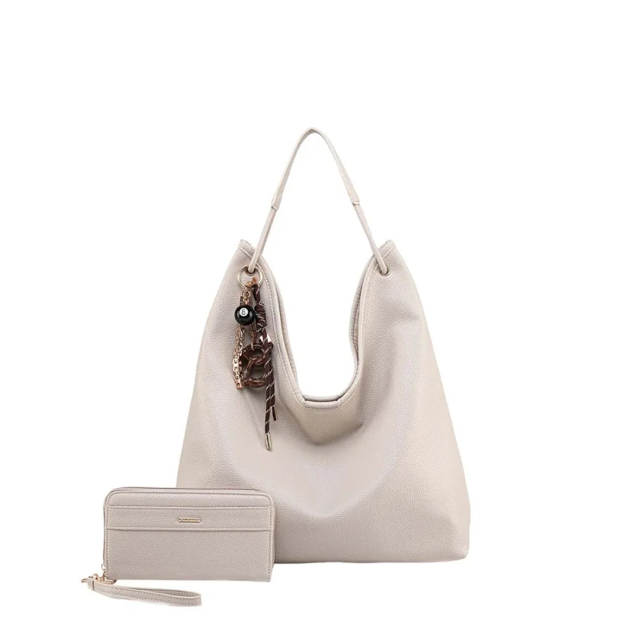 MKF Collection Eloa Hobo Bag with Wallet 2-piece Set in Black Vegan Leather with Gold Hardware for Everyday Use