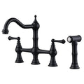 Black Kitchen Faucet with Side Sprayer 4 Hole Brass Kitchen Faucets for Sink 2 Handle 8 Inch Centerset Bridge Faucet Vintage Fa