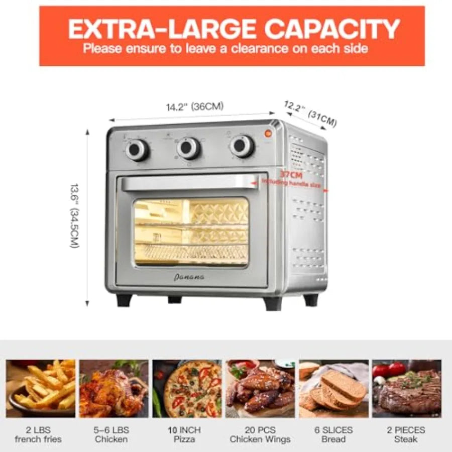 Compact 1400W 21QT Stainless Steel Airfryer Toaster Oven with 6-in-1 Multifunctions Wide Temperature Range 60-Minute Timer/Auto