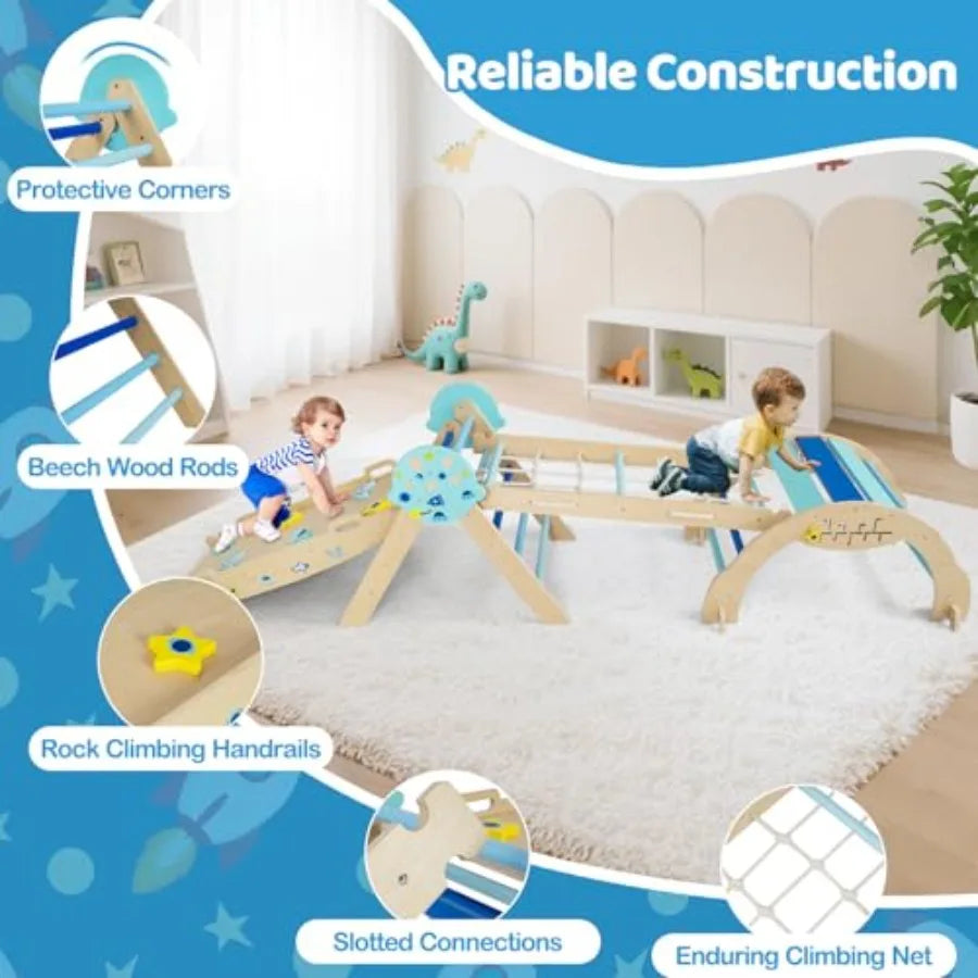 Pikler Triangle Set 9-in-1 Foldable Baby Climbing Toys Wood Montessori Climbing Set for Learning and Motor Skills Indoo