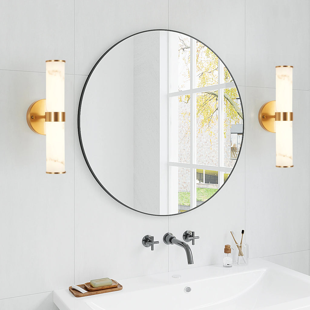 2-Pack Electroplated Gold Wall Sconces with Marble Pattern Shades, Indoor Decorative Wall Lights for Living Room Hallway Bedroom