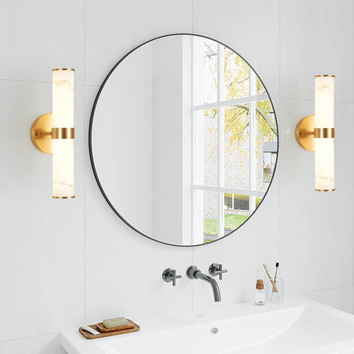 2-Pack Electroplated Gold Wall Sconces with Marble Pattern Shades, Indoor Decorative Wall Lights for Living Room Hallway Bedroom