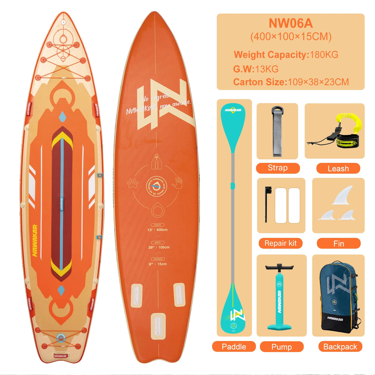 Nawakar Inflatable Paddle Board 400x100x15cm Big Size Stand Up Paddling Board SUP Waterproof Surf Sup Board with SUP Accessories