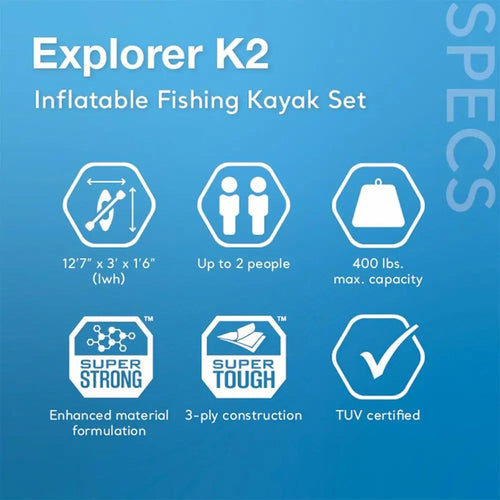 2-Person High-Output Pump Inflatable Kayak Set with 86in Paddles and Adjustable Seat, 400lb Capacity