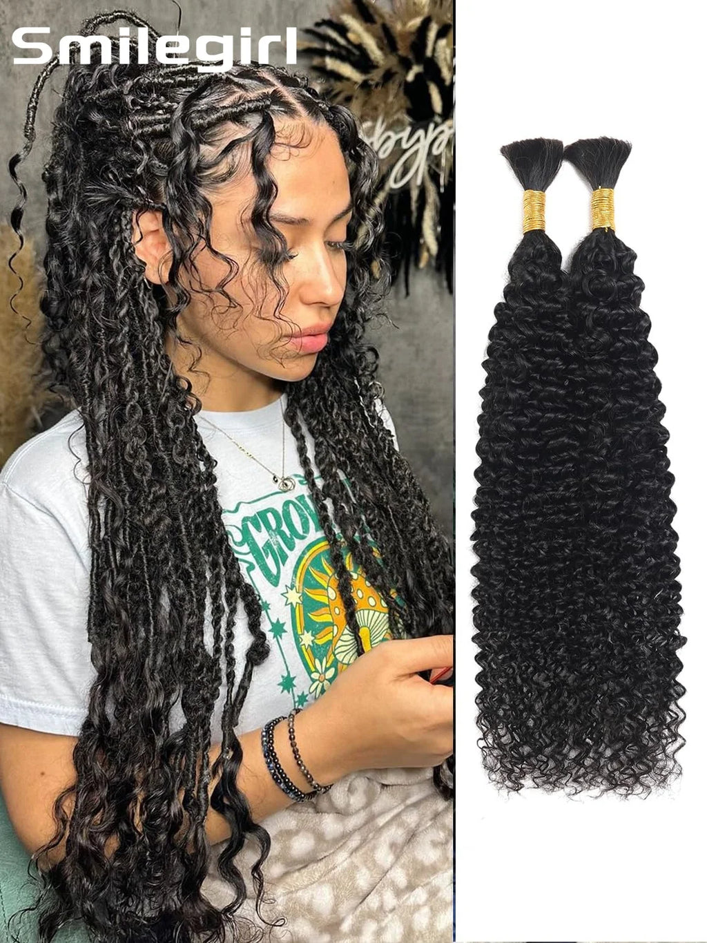 3 Bundles 195g 30Inch Human Braiding Hair For Boho Braids Human Curly Boho Hair ForBraiding Knotless Bulk Bohemian Natural Color