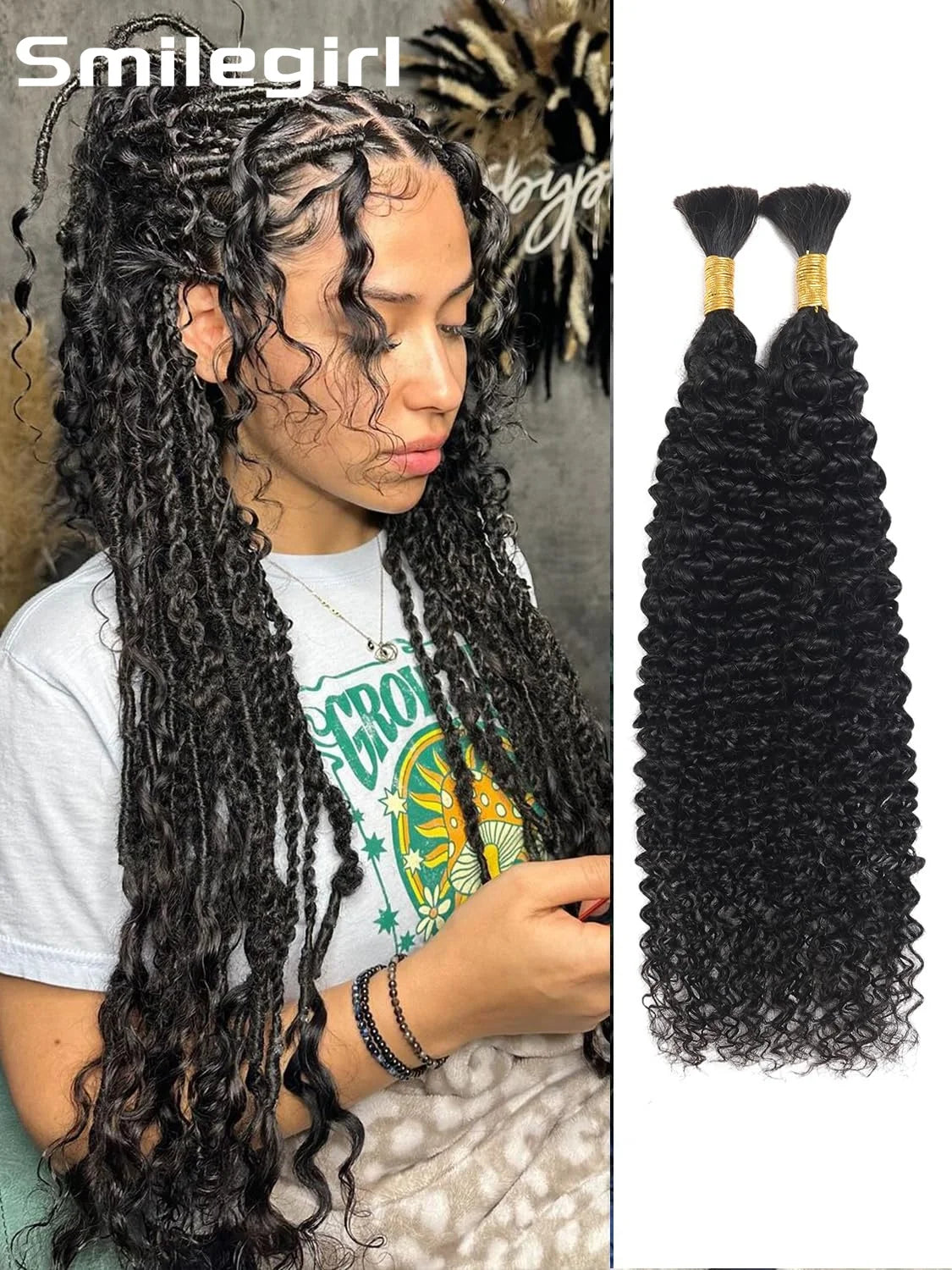 3 Bundles 195g 30Inch Human Braiding Hair For Boho Braids Human Curly Boho Hair ForBraiding Knotless Bulk Bohemian Natural Color