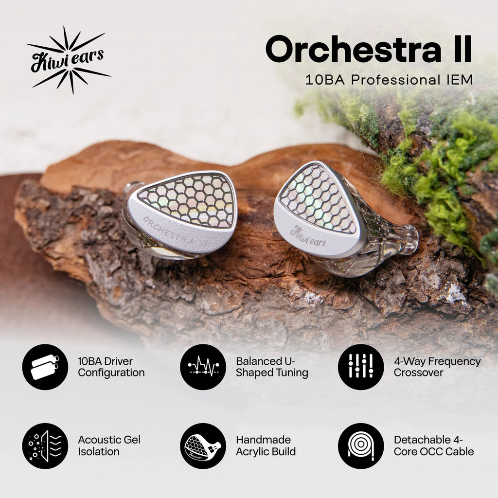 Linsoul Kiwi Ears Orchestra II 10BA Professional In-Ear Monitor with Superlative Tonal Balance Total Noise Isolation Made