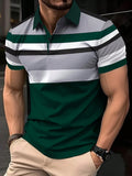 Men's Short Sleeve Striped Polo Shirt in Navy, Red, White & Gray