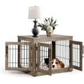 Wooden Medium Dog Crate with Bed, 3-Door Side Table Kennel, Greige