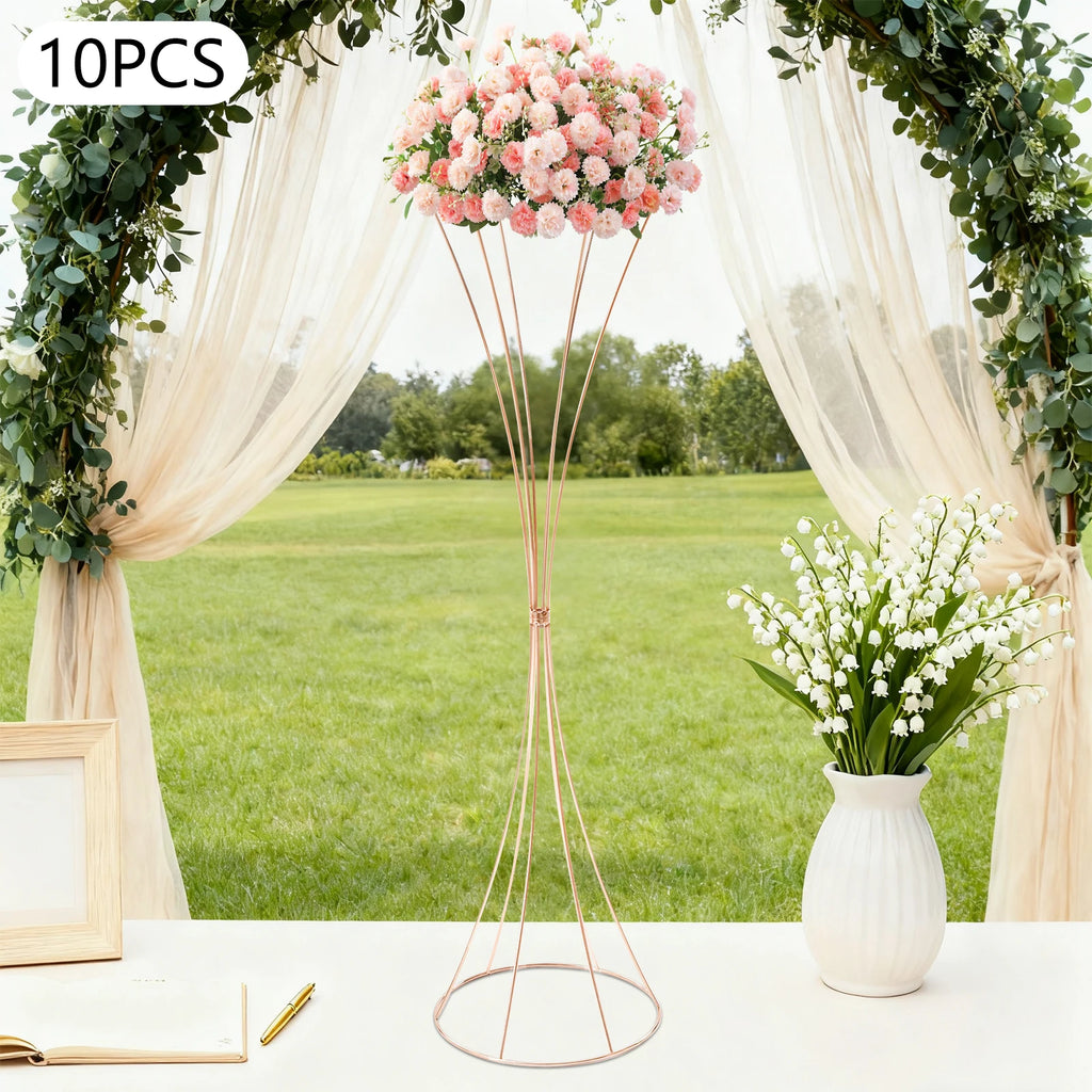 NEW 10Pcs Gold Trumpet Shape Vases 80cm Stackable Metal Flower Stand DIY Flower Arrangement Decor for Wedding Party Event