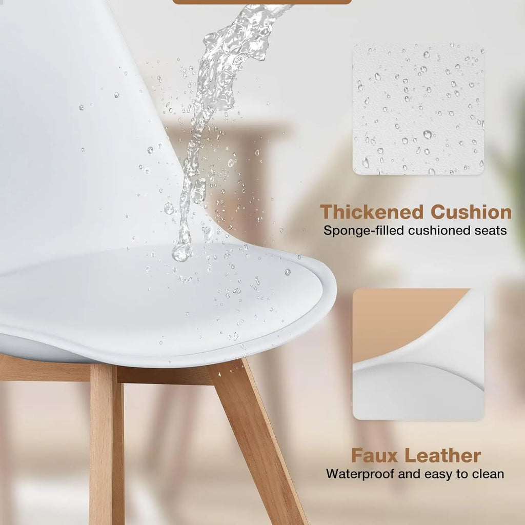 Set of 4 Modern Dining Chairs with Wood Legs and PU Leather Cushion for Kitchen Living Room