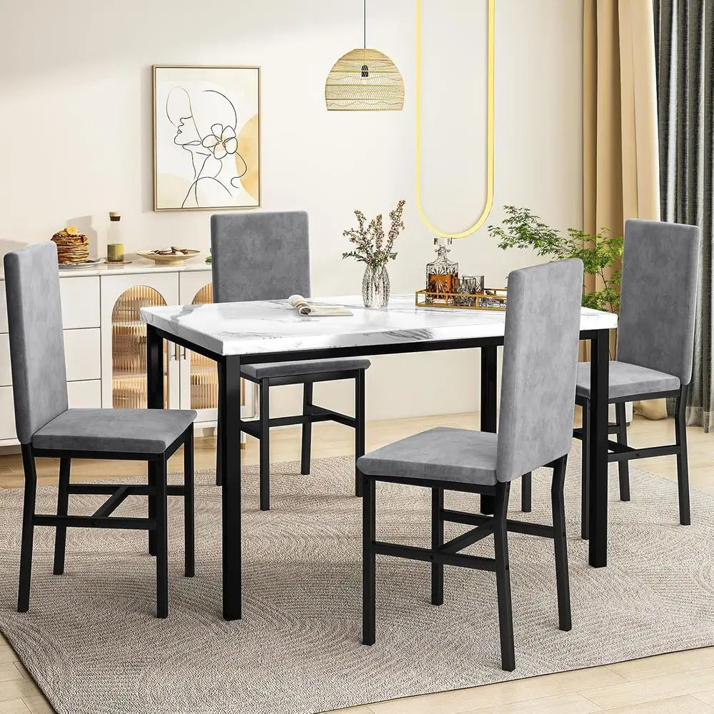 5-Piece Dining Table Set or 4 with aux Marble Top & Velvet Chairs, Space Saving ern Kitchen Table Set or Small Spaces, Aparents
