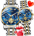His and Her Matching Couple Watch Set with Diamond Accents, Romantic Valentine's Day Gift for Men and Women