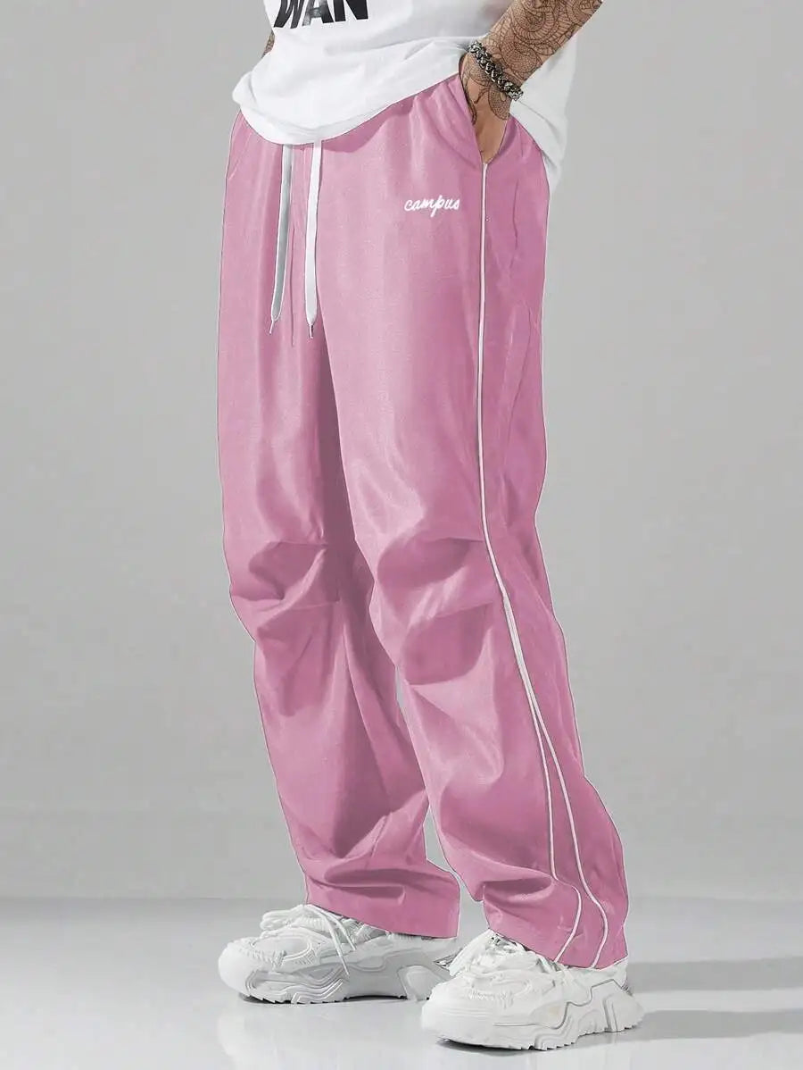 Men's Loose Fit Streetwear Joggers with Side Stripe, Lightweight Fall Pants