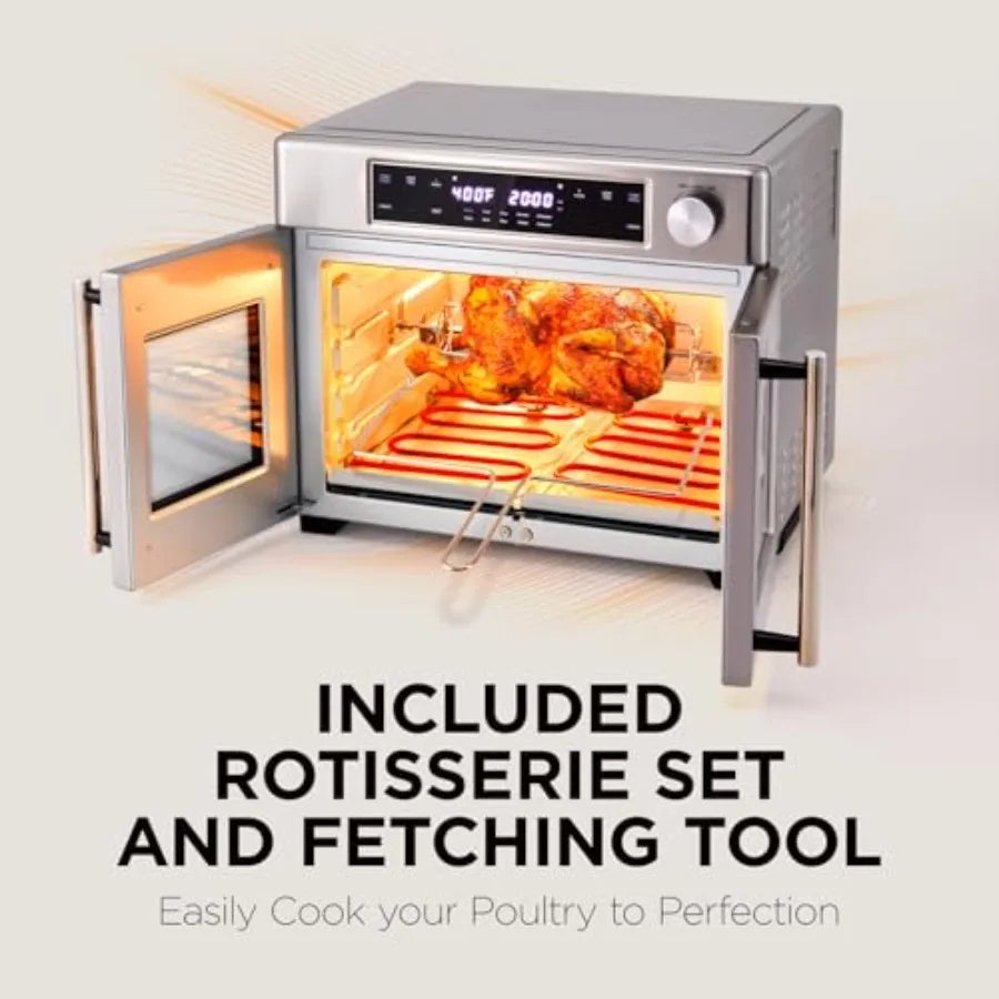 Dual Zone Air Fryer French Door Oven 32 Qt 10-in-1 Multifunction Convection Toaster Combo 1800W Stainless Steel Temperature Con