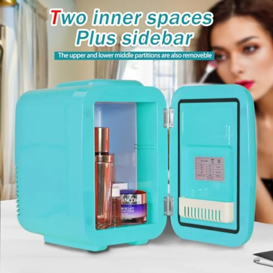 Mini Fridge 4 Liter 6 Cans Small Refrigerator for Bedroom 110V AC 12V DC Thermoelectric Cooler and Warmer for Drink Office Dorm
