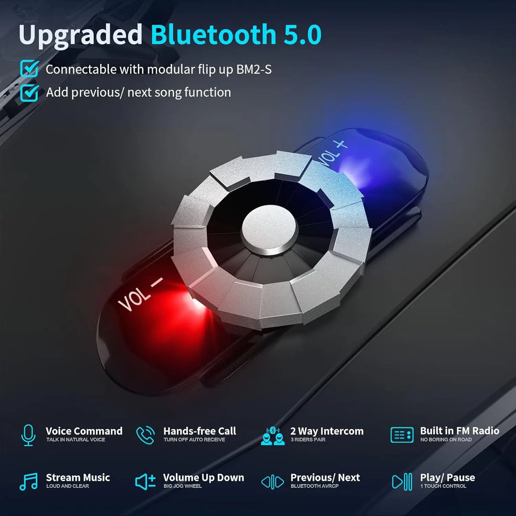 Full Face Motorcycle Helmet Bluetooth 5.0 Integrated 2 Way Intercom DOT FMVSS-218 Rated Motorbike Helmet Communication with Dual