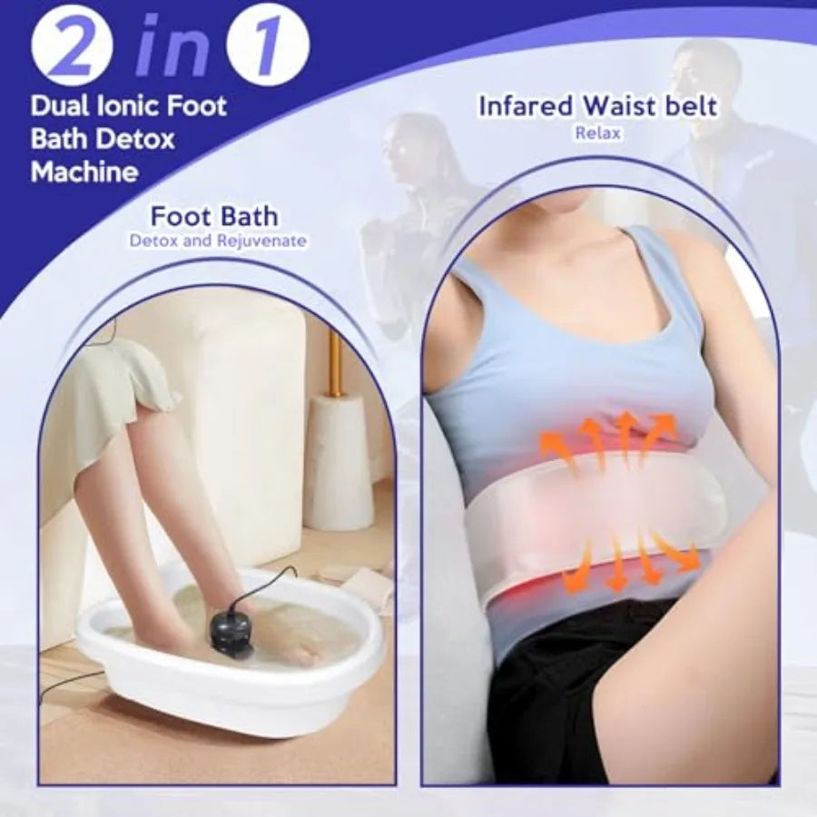 Dual Ionic Foot Bath Detox Machine LCD Display 2 Person System with Waist Belts and Straps Blue