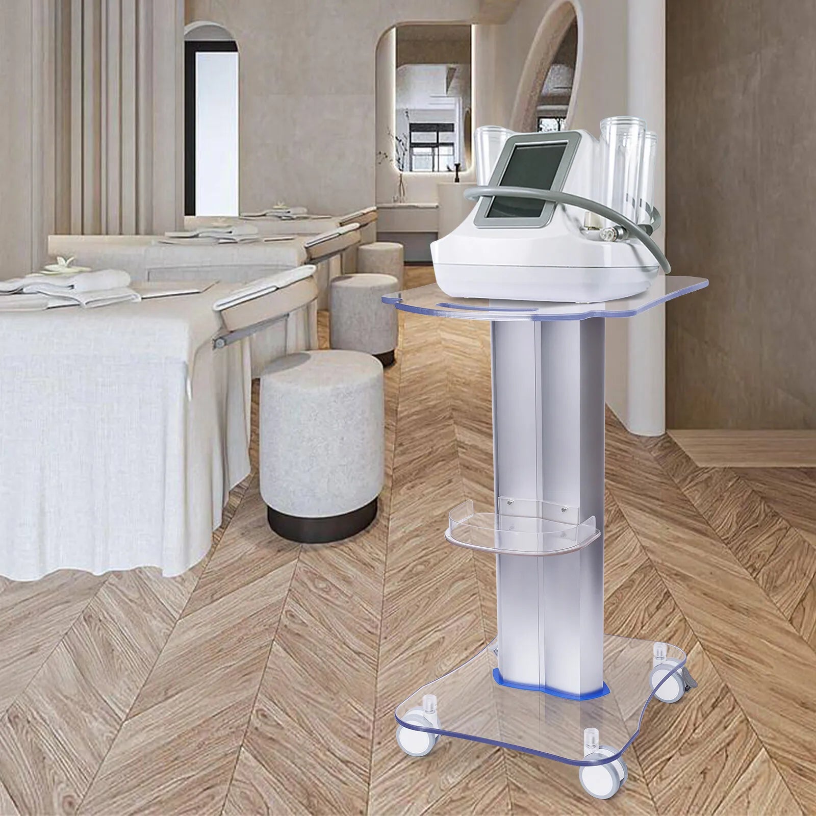 Beauty Rolling Trolley Salon Trolley Cart with Additional Tray Acrylic Rolling Cart Spa Storage Rolling Cart for Beauty Salon