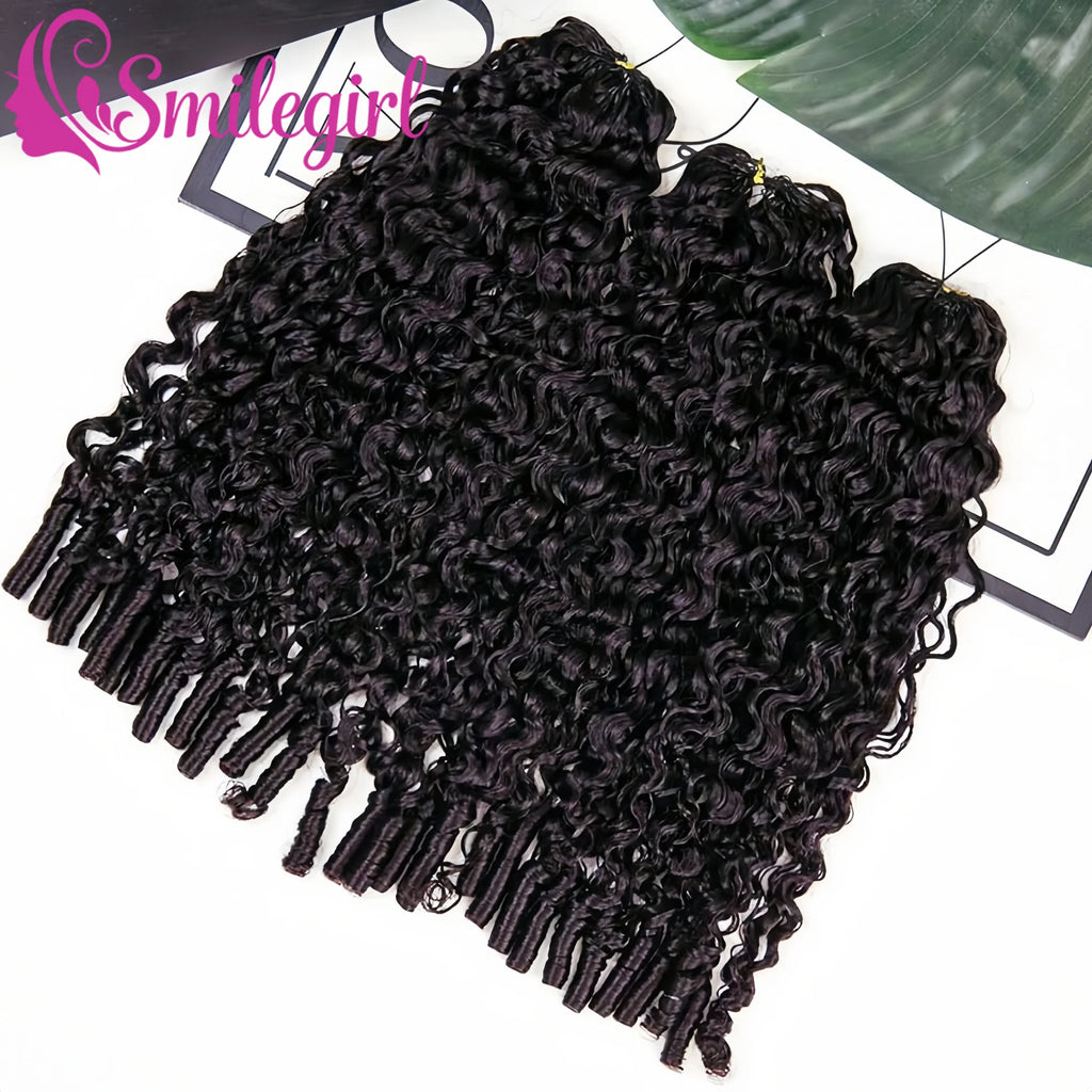 14A Burmese Curly Crochet Human Hair Extensions Knotless Pre-Separated Curly Human Hair With String Pre-Looped Reusable Feather