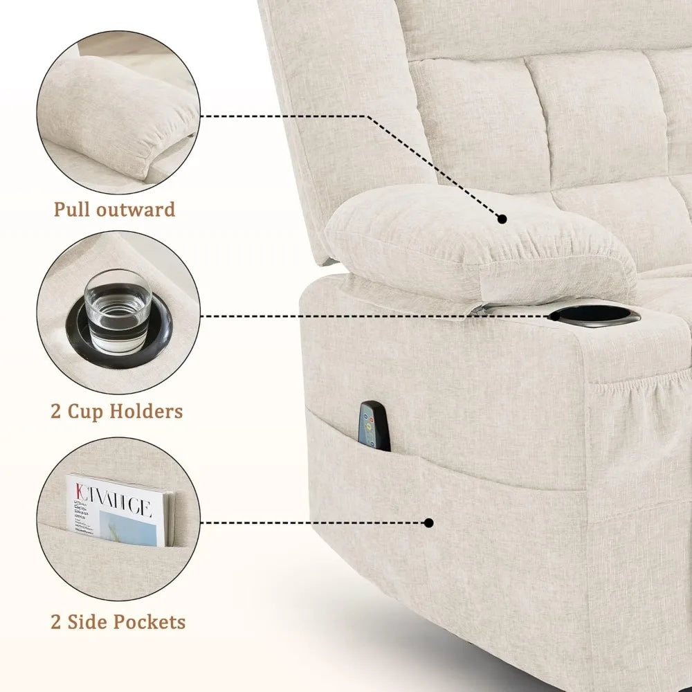 Adult 360° Rotating Rocking Chair, Gliding Recliner with Massage and Heating Functions, Customizable