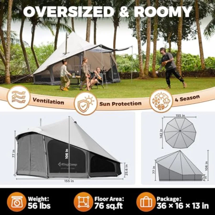 Canvas Bell Yurt Tents 4 Seasons Large Waterproof and Windproof Luxury Glamping Tent w/Stove Jack for Family Outdoor Camping Hu